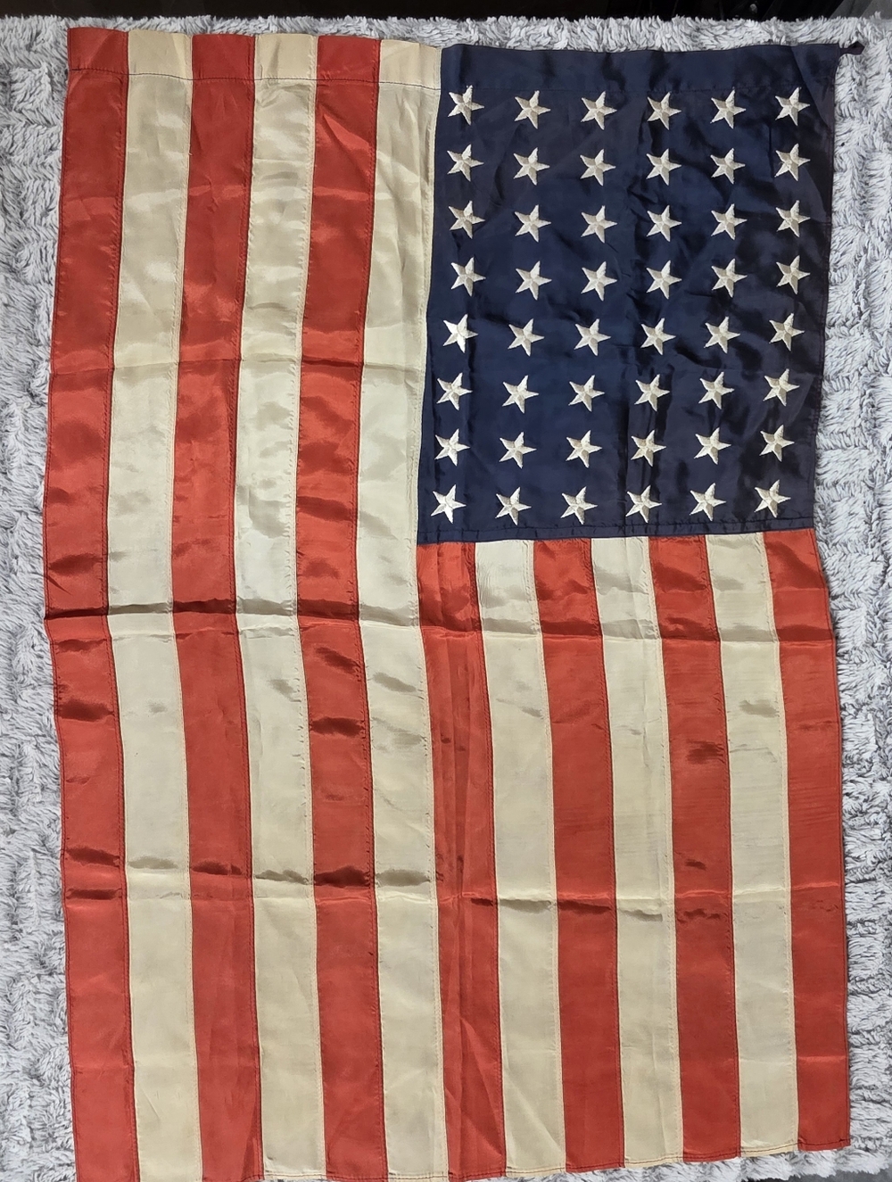 Vintage 48 Star American Flag with Embroidered Stars 24" x 34"